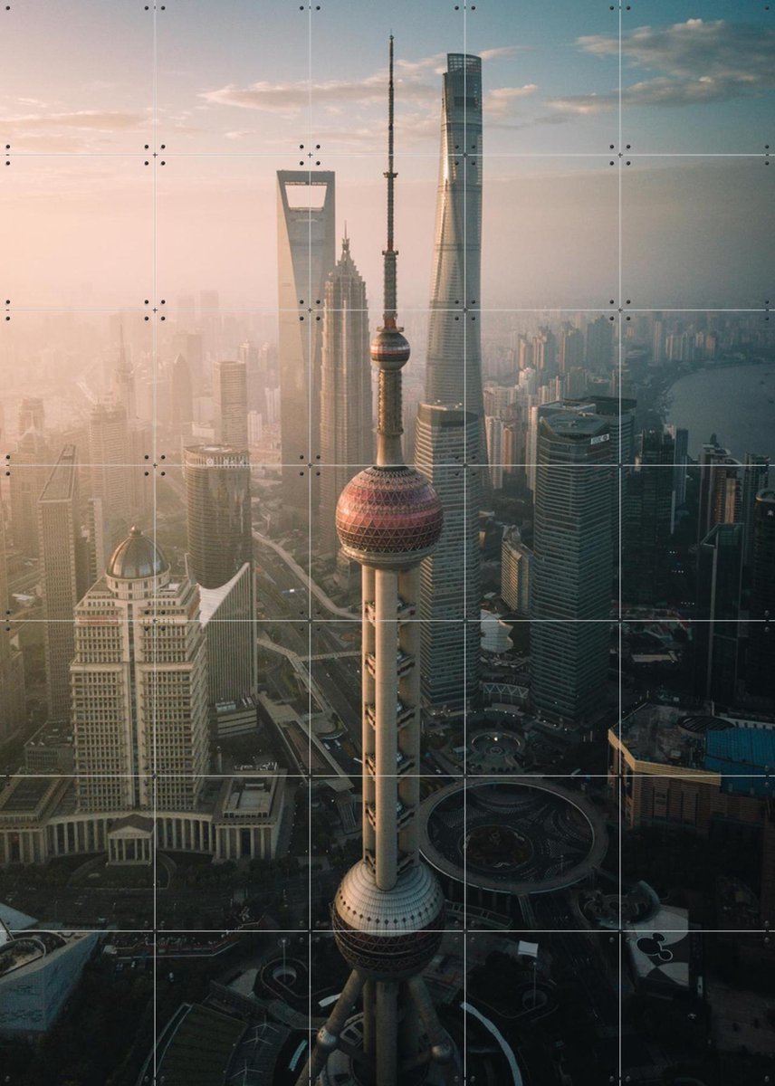 IXXI Aerial Shot Shanghai China, Tristan Zhou - 100 x 140 cm - Gratis ophangtool - Grote wanddecoratie en posters - Fotografie, Gang, Woonkamer
