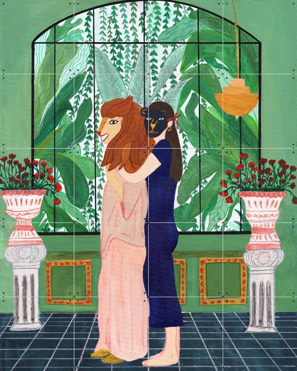 IXXI Lion Mom, Jota de Jai & Various - 80 x 100 cm - Gratis ophangtool - Grote wanddecoratie en posters - Illustraties, Kleurrijk, Speels, Woonkamer
