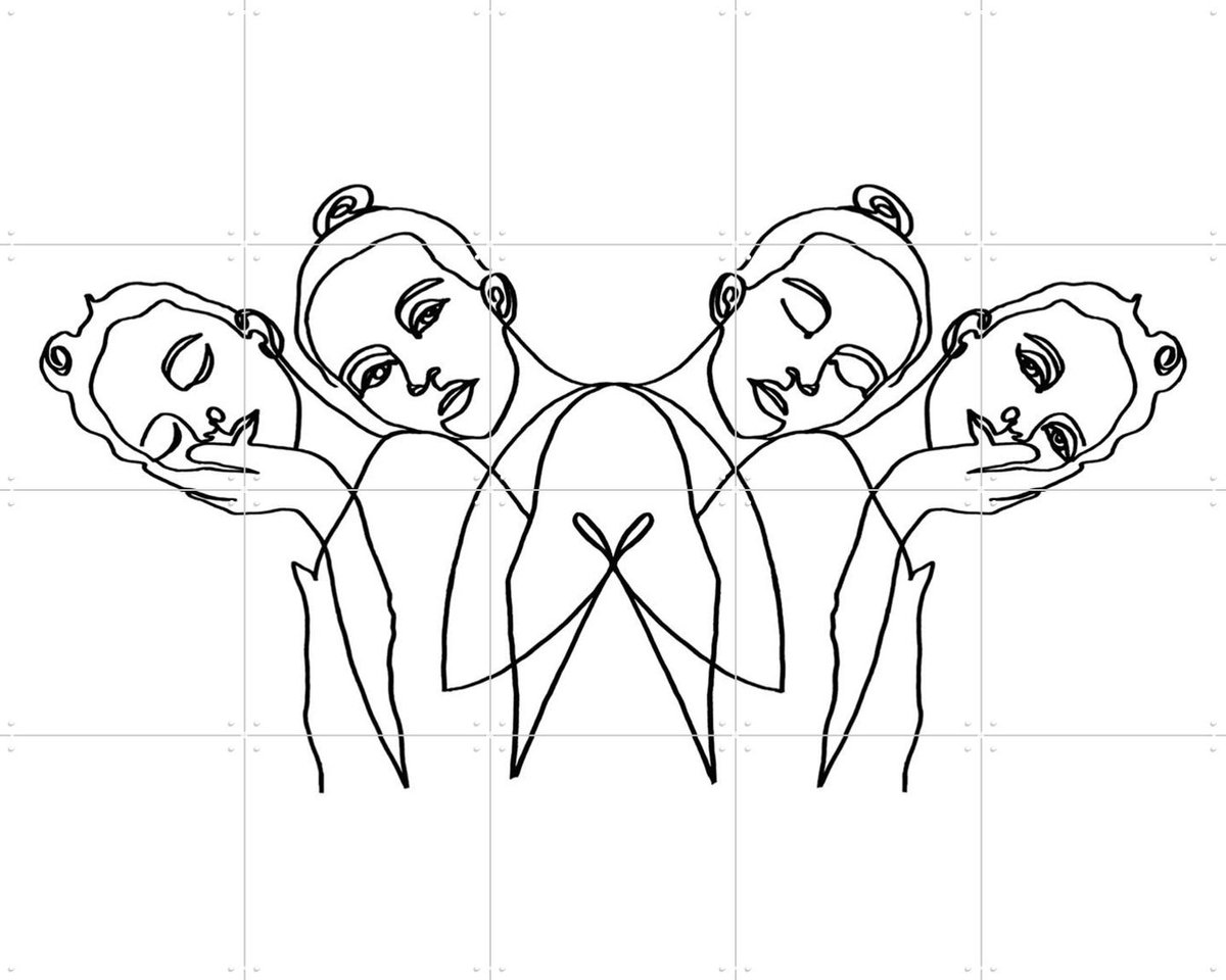 IXXI Girls, Julia Hariri - 100 x 80 cm - Gratis ophangtool - Grote wanddecoratie en posters - Illustraties, Minimalisme, Line art, Abstract