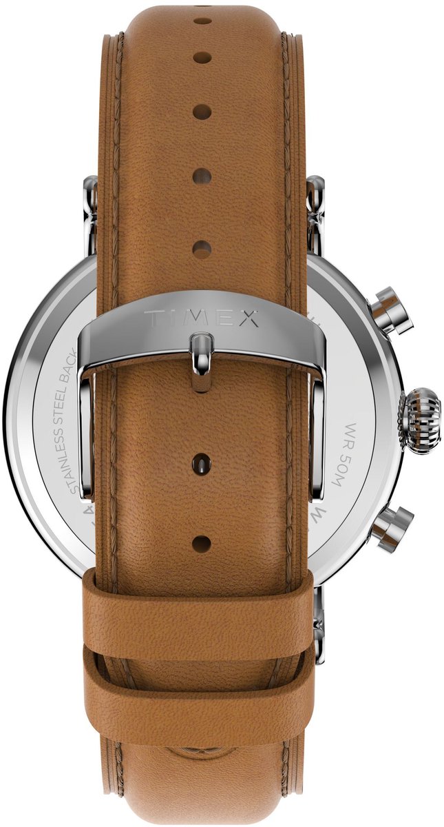 Timex Waterbury Standard Chronograph Quartz Analoog Horloge Bruin Behuizing Gemaakt Van 100% Low Lead Brass En Een Armband 100% Leer 20 mm TW2W84500AJ