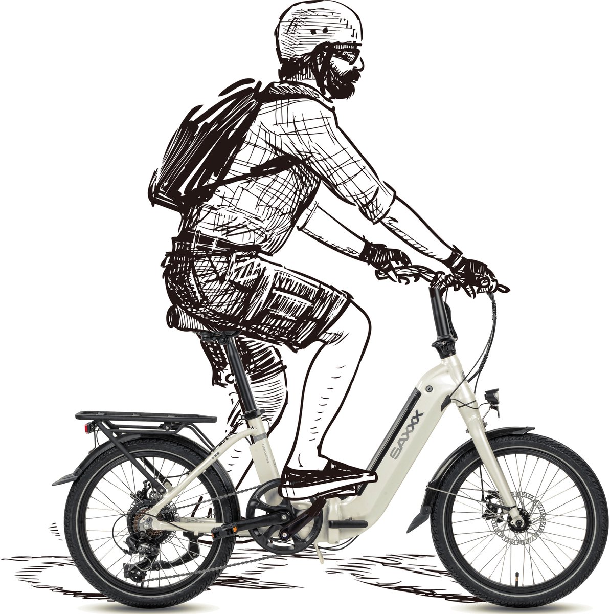 SAXXX Foldi Comfort - Elektrische Fiets - 95% Vooraf Geassembleerd Vouwfiets - 410Wh uitneembare accu - 80 km Actieradius - Shimano Nexus 7-versnellingssysteem - Achterwielmotor 250W - 20 x 2.3" CST - Mechanische schijfrem - Wit thumbnail 6
