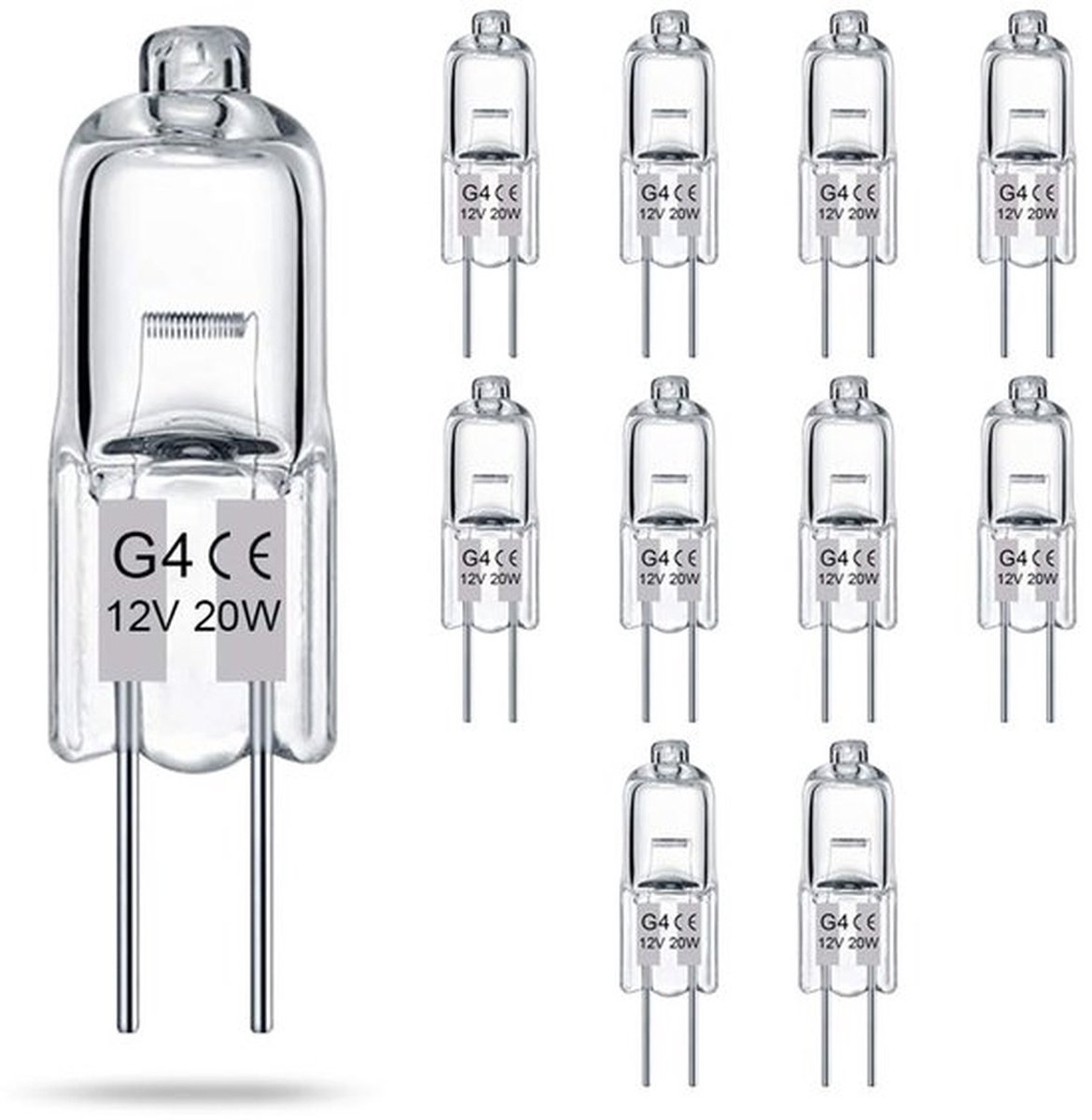 G4-lamp (10 Stuks) Kristalheldere Halogeenlamp 2-pins 12V 20W JC T3 Bi-pins G4-fitting Dimbaar 2700K Warmwit 2-pins Lamp Voor Onderkastverlichting, Kroonluchters En Tuinverlichting