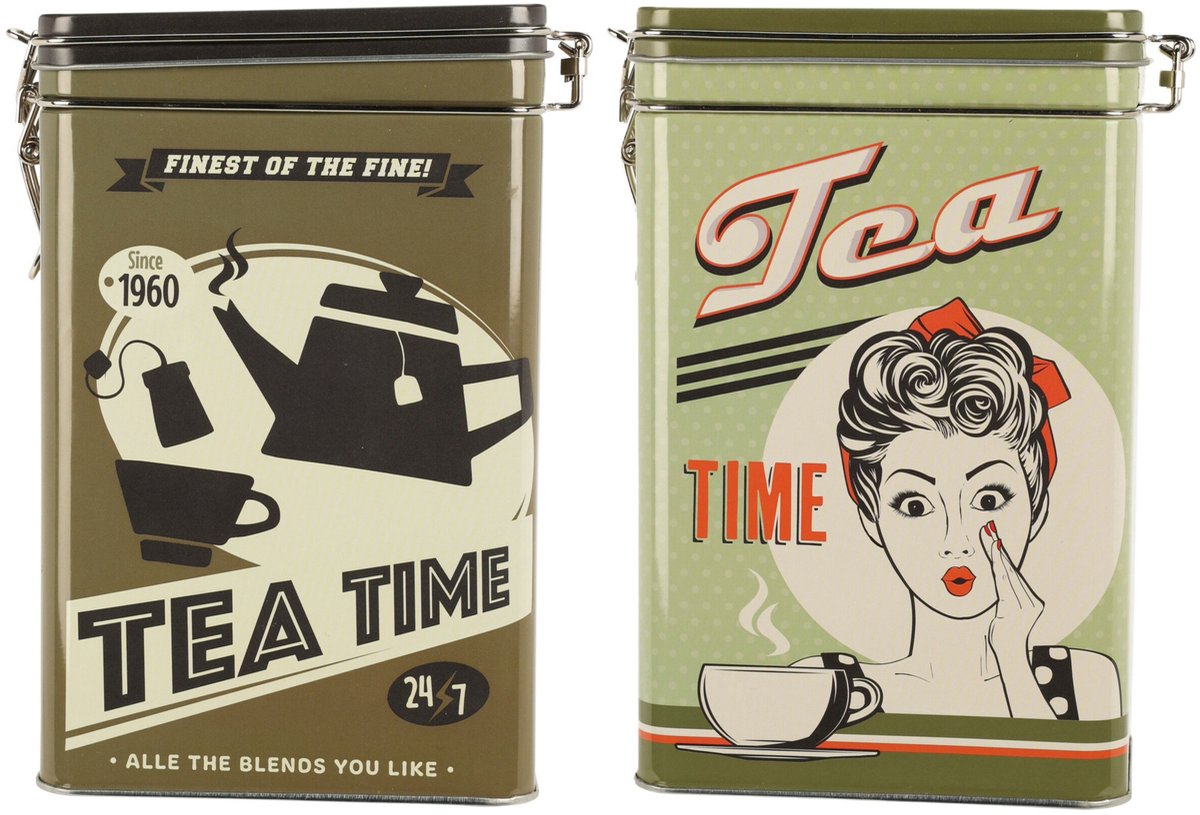 Excellent Houseware Thee bewaarblikken - metaal - retro printen