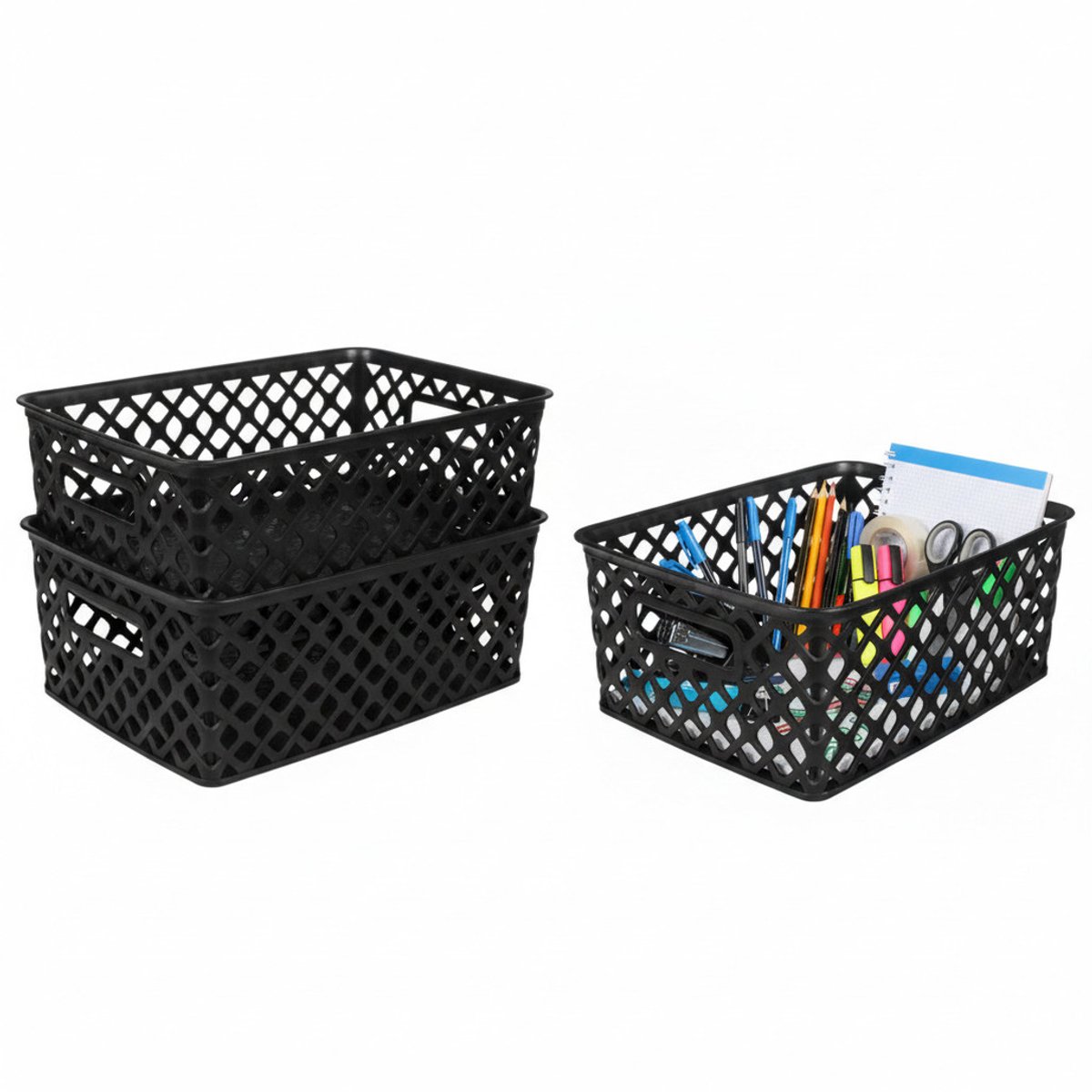 Storage Solutions Kast Opbergmand - 4x - van kunststof - zwart - 19 x 25 x 10 cm - 4 liter - organizer box