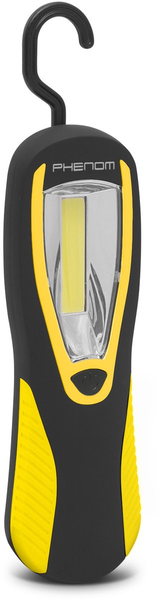 COB LED Inspectielamp - 250 lumen - 360° Draaibare Haak - Achterzijde Magneet - Stof- & Spatwaterdichte Aan/Uit-knop - Rubberbehuizing - Werkt op 3×AA Batterijen (inclusief) - 20×6×3 cm [18619]