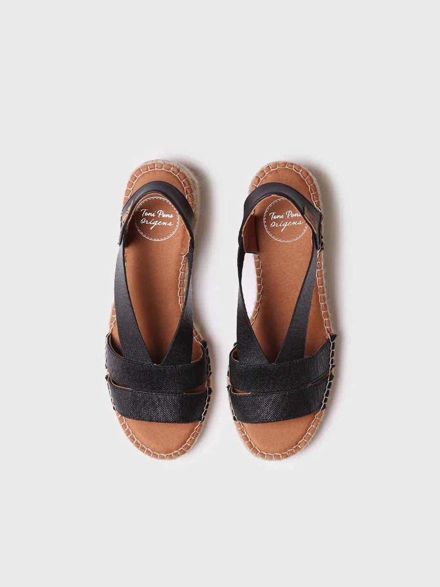 Dames espadrille met brede hak en metallic elastiek | DAMES