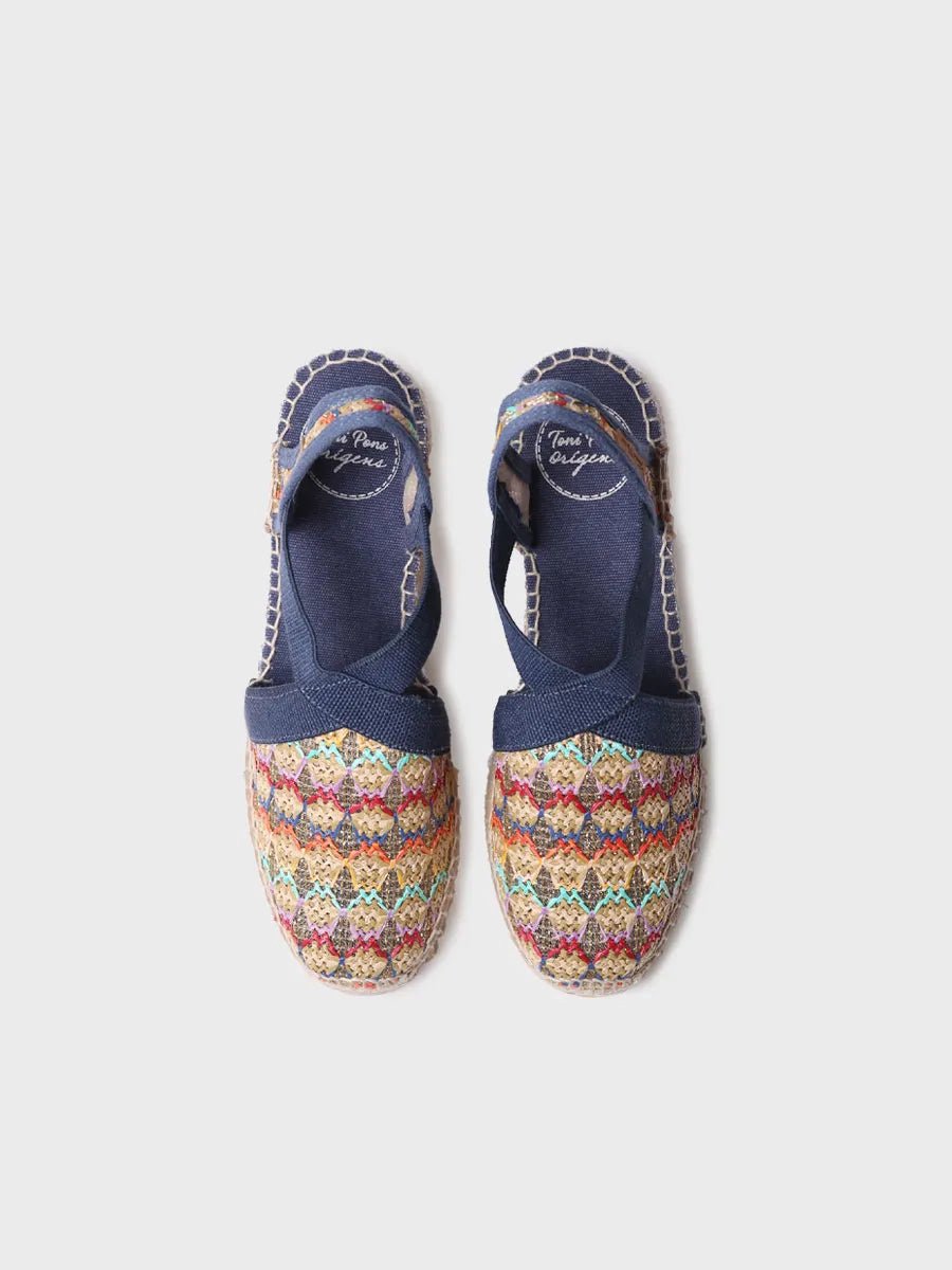 Vegan espadrille voor dames van veelkleurige stof met sleehak | TERRA-TT