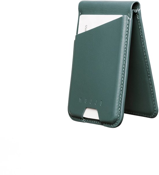 Porte-cartes en cuir Mujjo MagSafe - Support portefeuille pour 5 cartes - Design pliable - Compatible avec les iPhones MagSafe - Vert