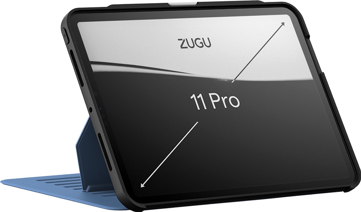 Zugu case Hoesje iPad Pro 11 (M4-M5) – Verstelbare magnetische standaard met 8 hoeken – Veilige magnetische montage mogelijkheid – Robuuste bumper en stevige TPU + PC behuizing voor valbescherming - Blauw