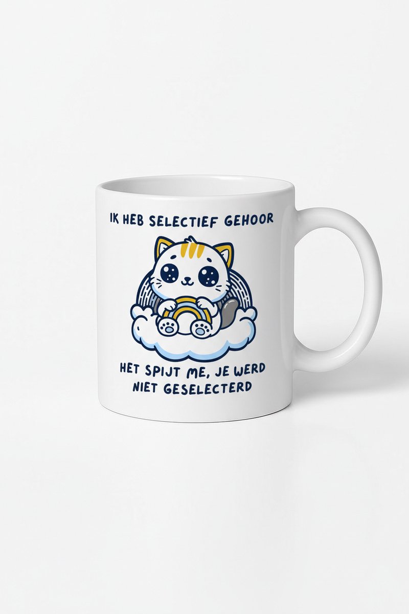 Ik Heb Selectief Gehoor Mok - Grappige Koffiemok met Kat Design