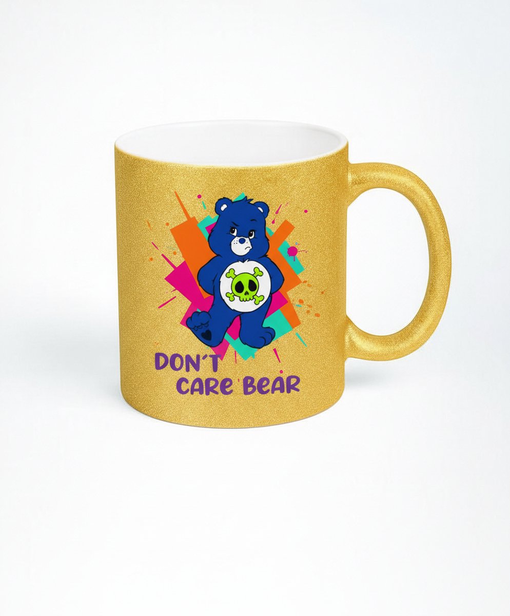 Don't Care Bear Gouden Glitter Mok - Grappige Koffiemok