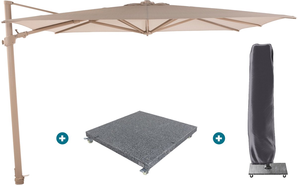 4-Seasons zweefparasol Siesta Premium 300 x 300 - Latte met voet en hoes