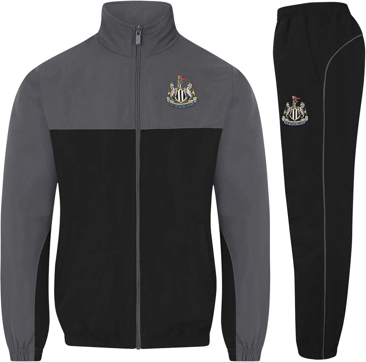 Heren Trainingspak Jas en Broek Set voor Voetballiefhebbers, Zwart, 3XL