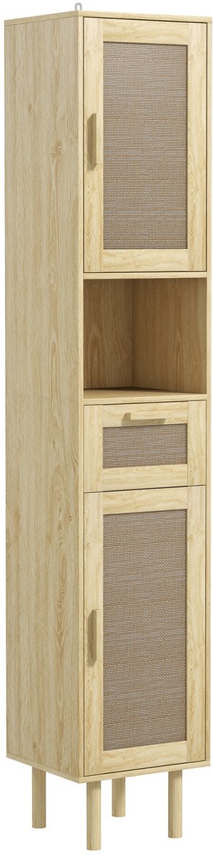 HOMCOM Badkamerkast - Spaanplaat - 32x30x170cm - Eikenhout