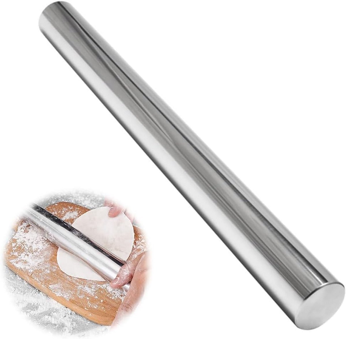 Roestvrijstalen deegroller voor pizzadeeg en meer - 40 cm, vaatwasmachinebestendig