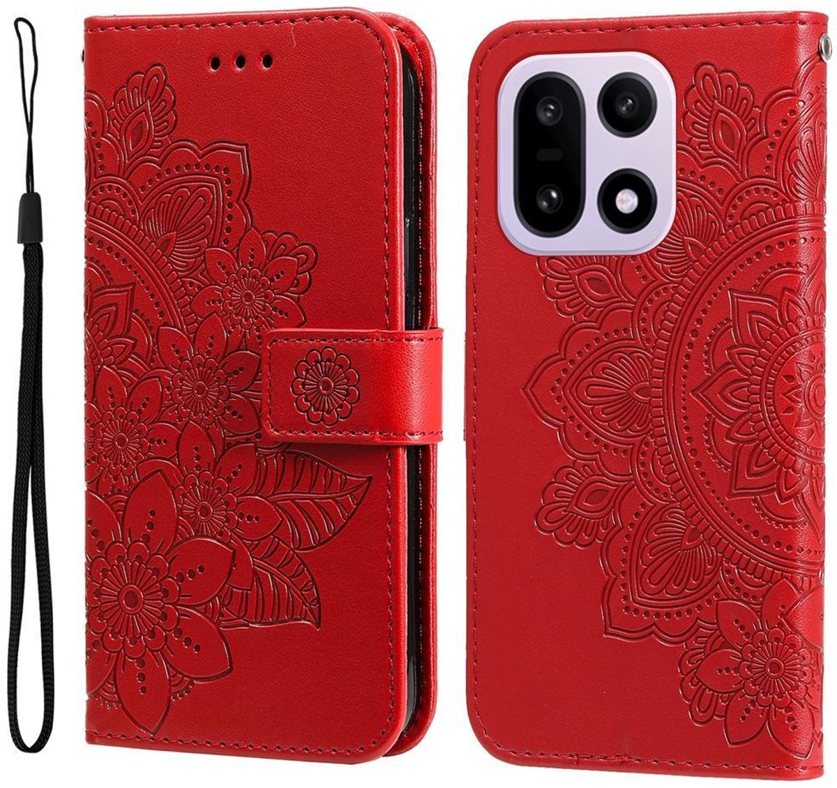 Mobigear Telefoonhoesje geschikt voor OnePlus 15 Hoesje | Mobigear Flowers Bookcase Portemonnee | Pasjeshouder voor 3 Pasjes | Telefoonhoesje voor Pinpas / OV Kaart / Rijbewijs - Rood