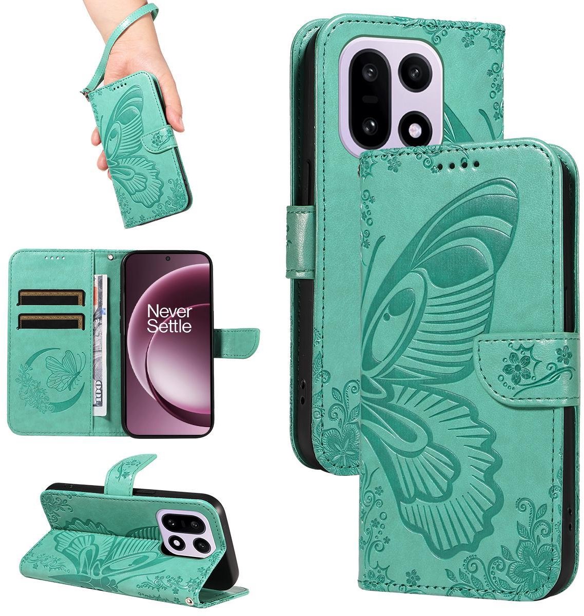 Mobigear Telefoonhoesje geschikt voor OnePlus 15 Hoesje | Mobigear Butterfly Bookcase Portemonnee | Pasjeshouder voor 2 Pasjes | Telefoonhoesje voor Pinpas / OV Kaart / Rijbewijs - Groen