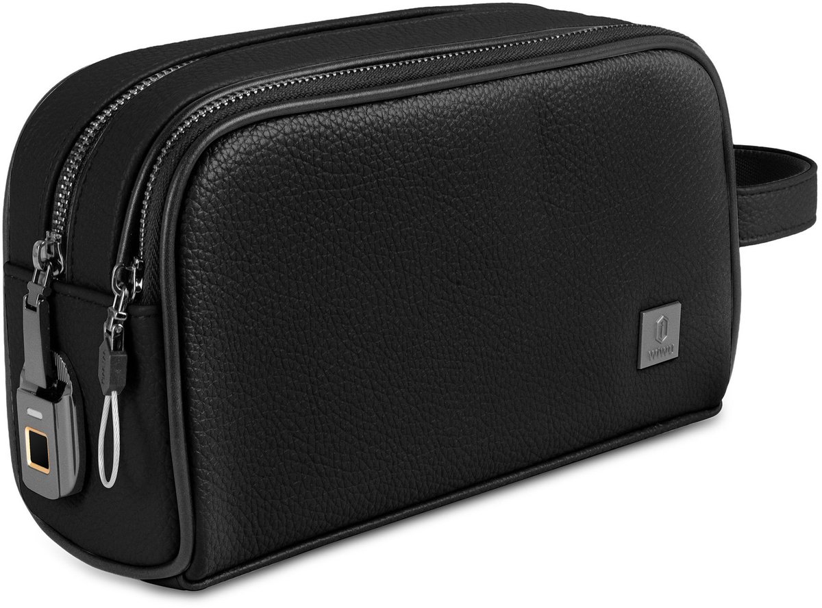 WiWU Reistas Pro voor Smartphone Accessoires - Organizer met Biometrisch Vingerafdruk Slot - Waterbestendig PU Leer - Anti-Diefstal Reis Tas - Dual-Layer Design - Zwart