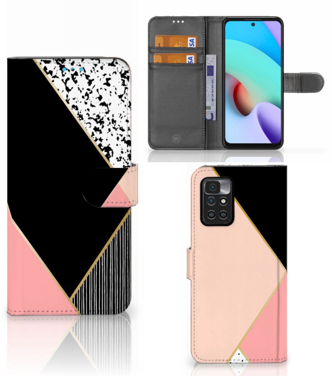 Xiaomi Redmi 10 Book Case Zwart Roze Vormen