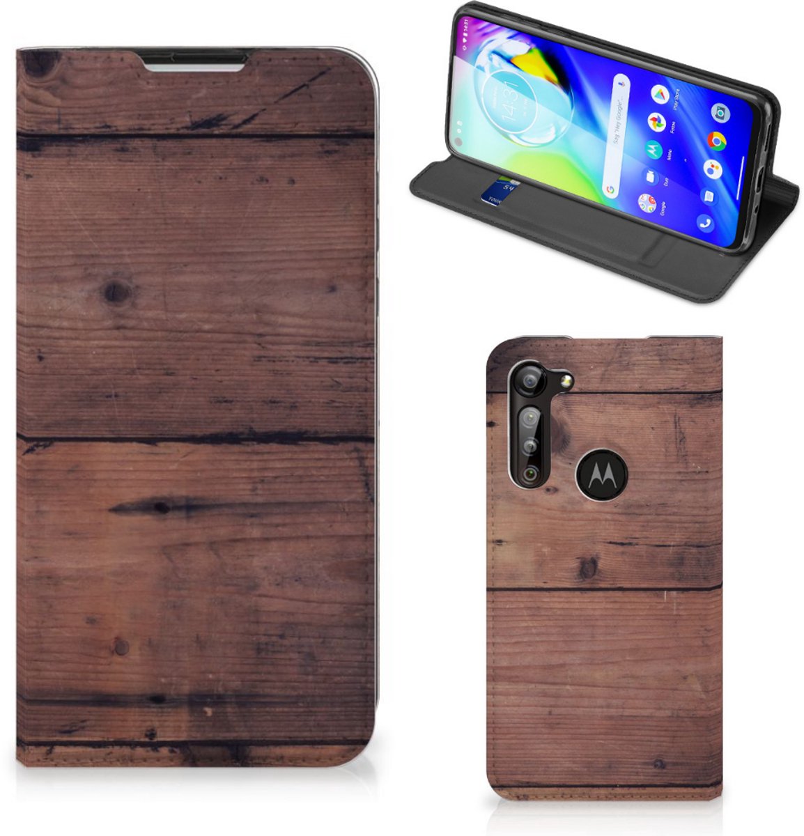 Motorola Moto G8 Power Book Wallet Case Old Wood