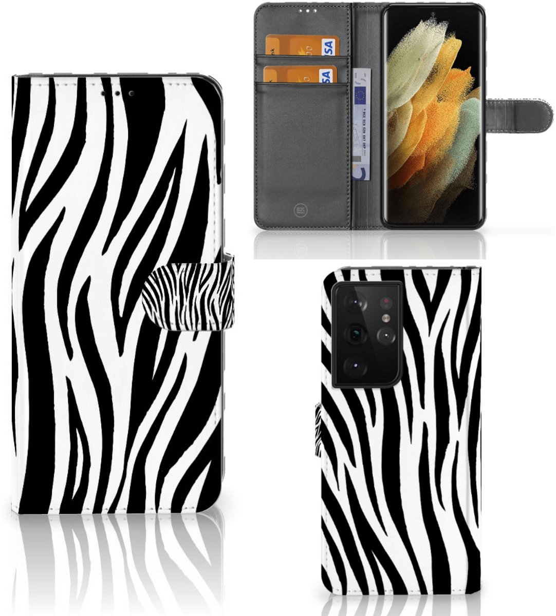 Samsung Galaxy S21 Ultra Telefoonhoesje met Pasjes Zebra