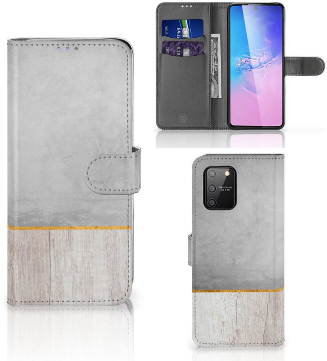 Samsung S10 Lite Book Style Case Wood Concrete