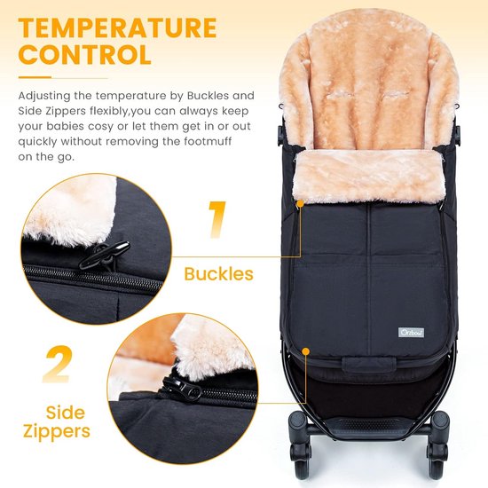 Winter Voetenzak voor Kinderwagen en Buggy met Warm Faux Schapenvacht Voering - Afneembaar en Machinewasbaar — afbeelding 5