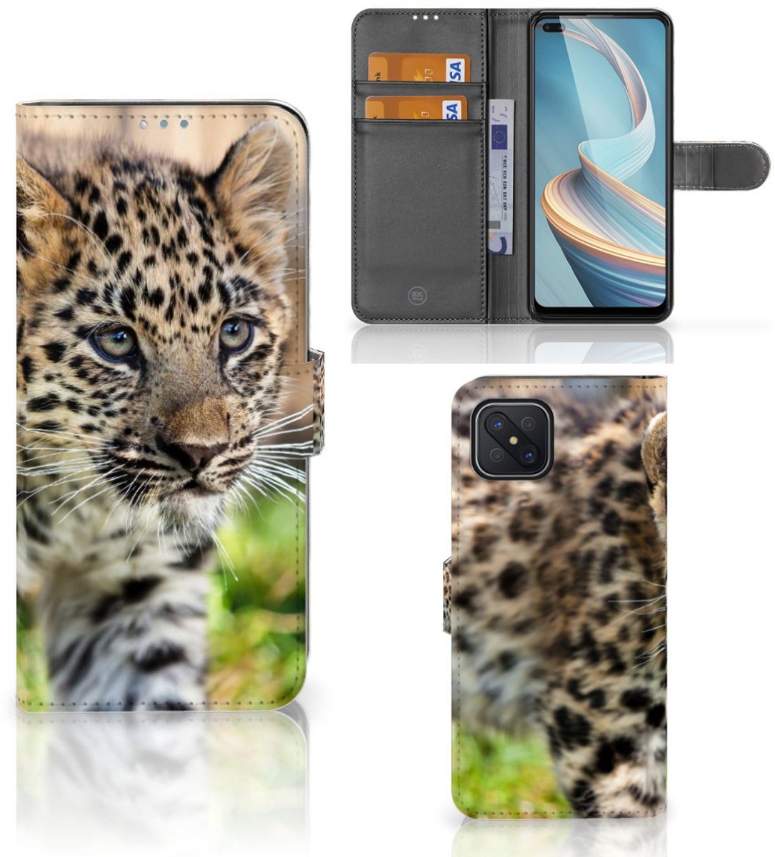 OPPO Reno4 Z Telefoonhoesje met Pasjes Baby Luipaard