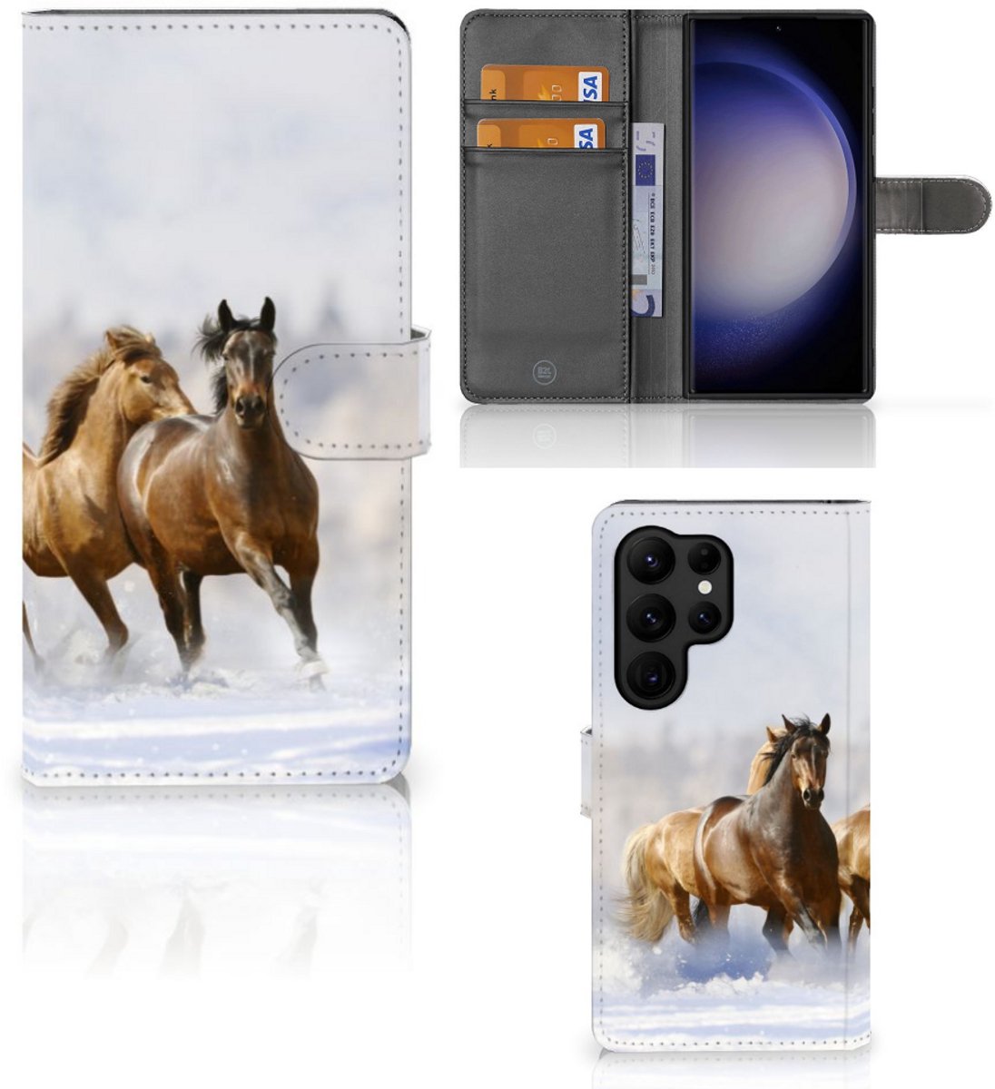 Book Case voor Samsung Galaxy S23 Ultra Telefoonhoesje met Pasjes Paarden