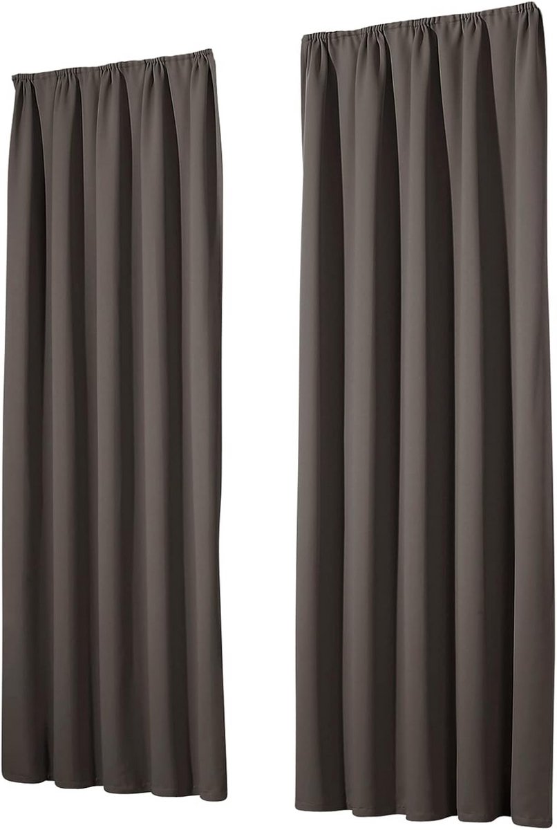 Set van 2 verduisterende gordijnen met plooiband voor optimale isolatie en privacy, 245 x 135 cm, grijs-bruin