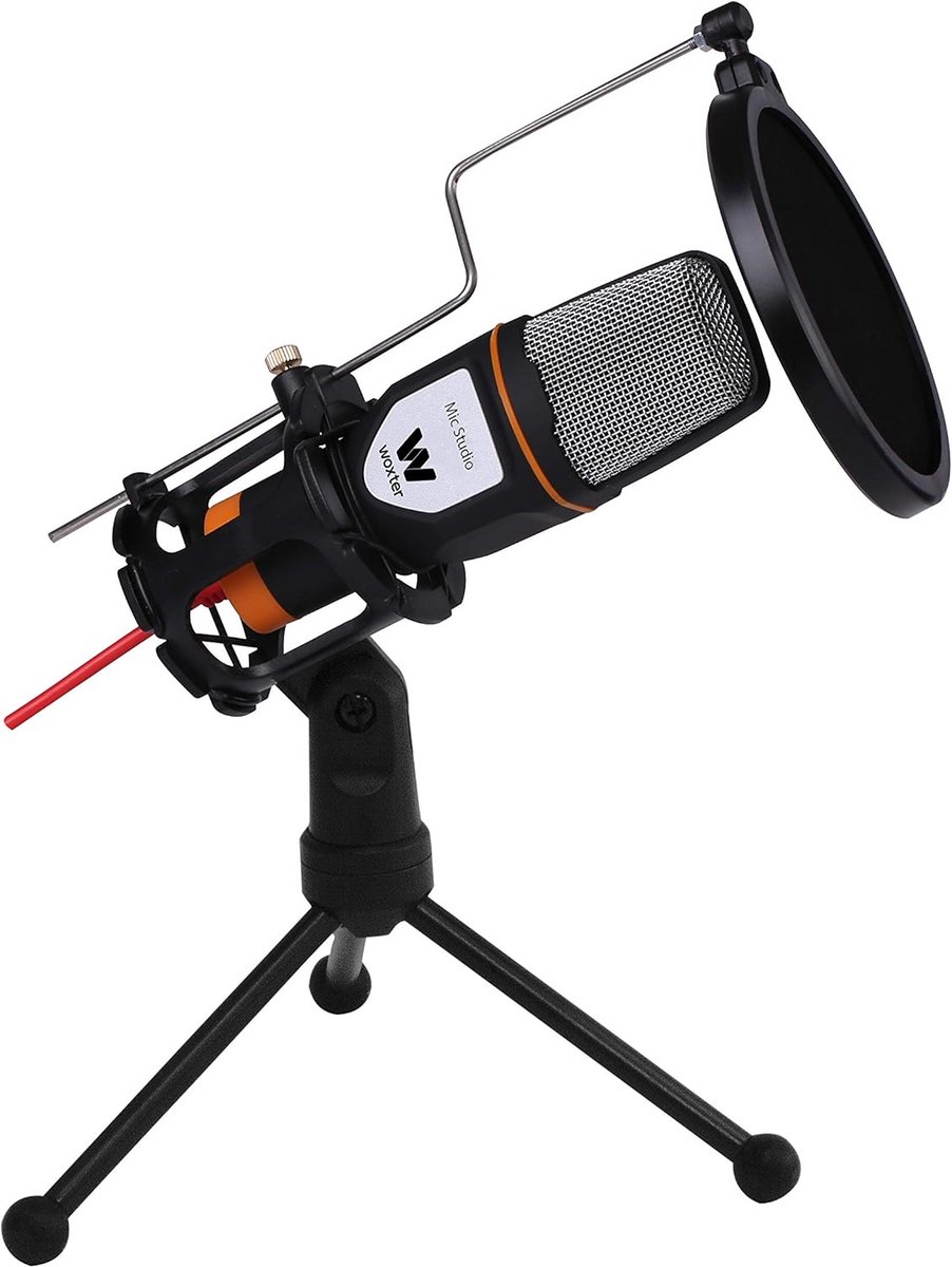 Professionele condensatormicrofoon voor computer met popfilter en statief