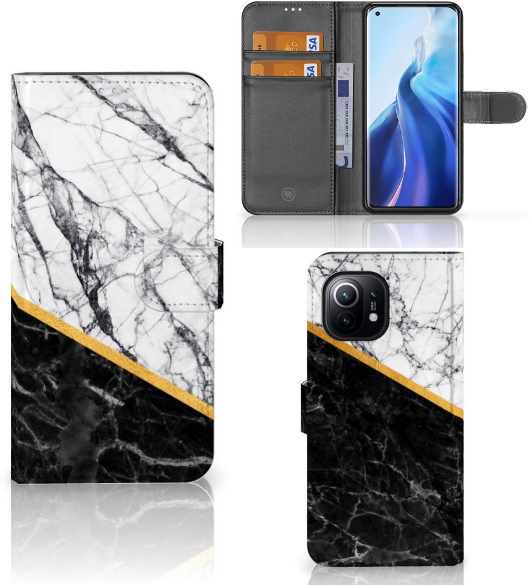 Xiaomi Mi 11 Bookcase Marmer Wit Zwart - Origineel Cadeau Man