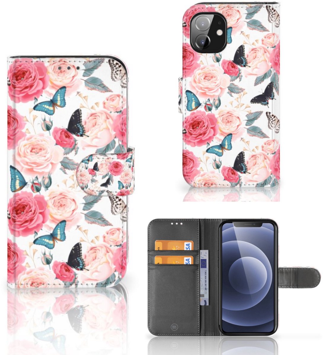 Book Case voor Apple iPhone 12 Mini Hoesje Butterfly Roses