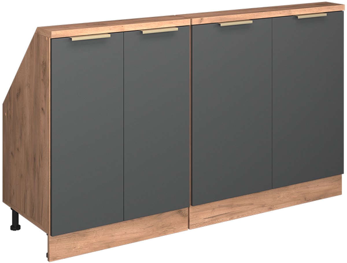 Vicco R-Line Keukenkast voor schuine wand – 140 cm Set van 2 Antraciet goud/goud power eiken Antraciet-goud/Goudkleurig Eiken