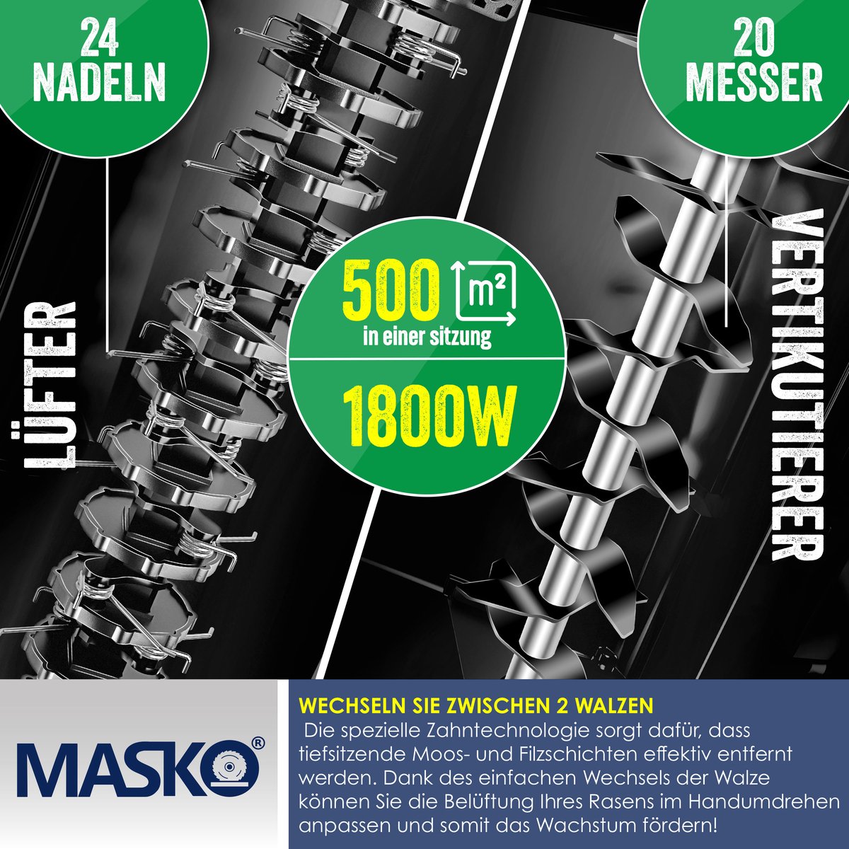 MASKO 1800W verticuteermachine – oranje thumbnail 5