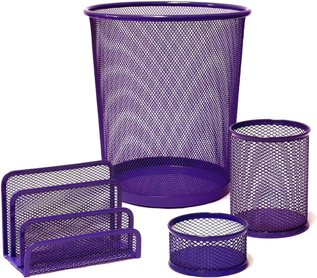 Complete Paarse Bureau-accessoires Set - Prullenbak, Beker en Nietmachine