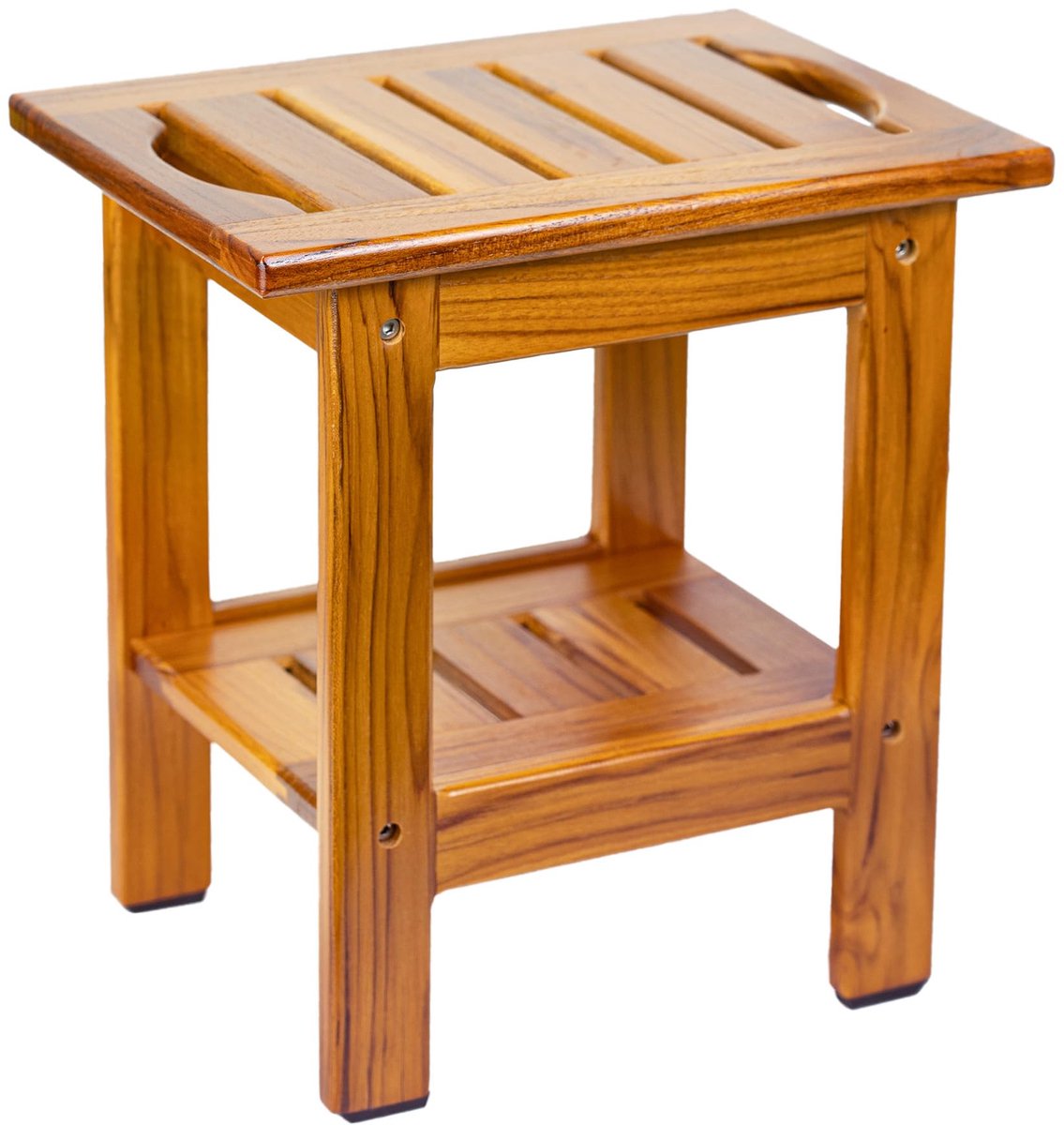 Compacte Teak Doucherstoel - Twee Laags Ontwerp met Handvat - 35 x 25 x 37.5 cm