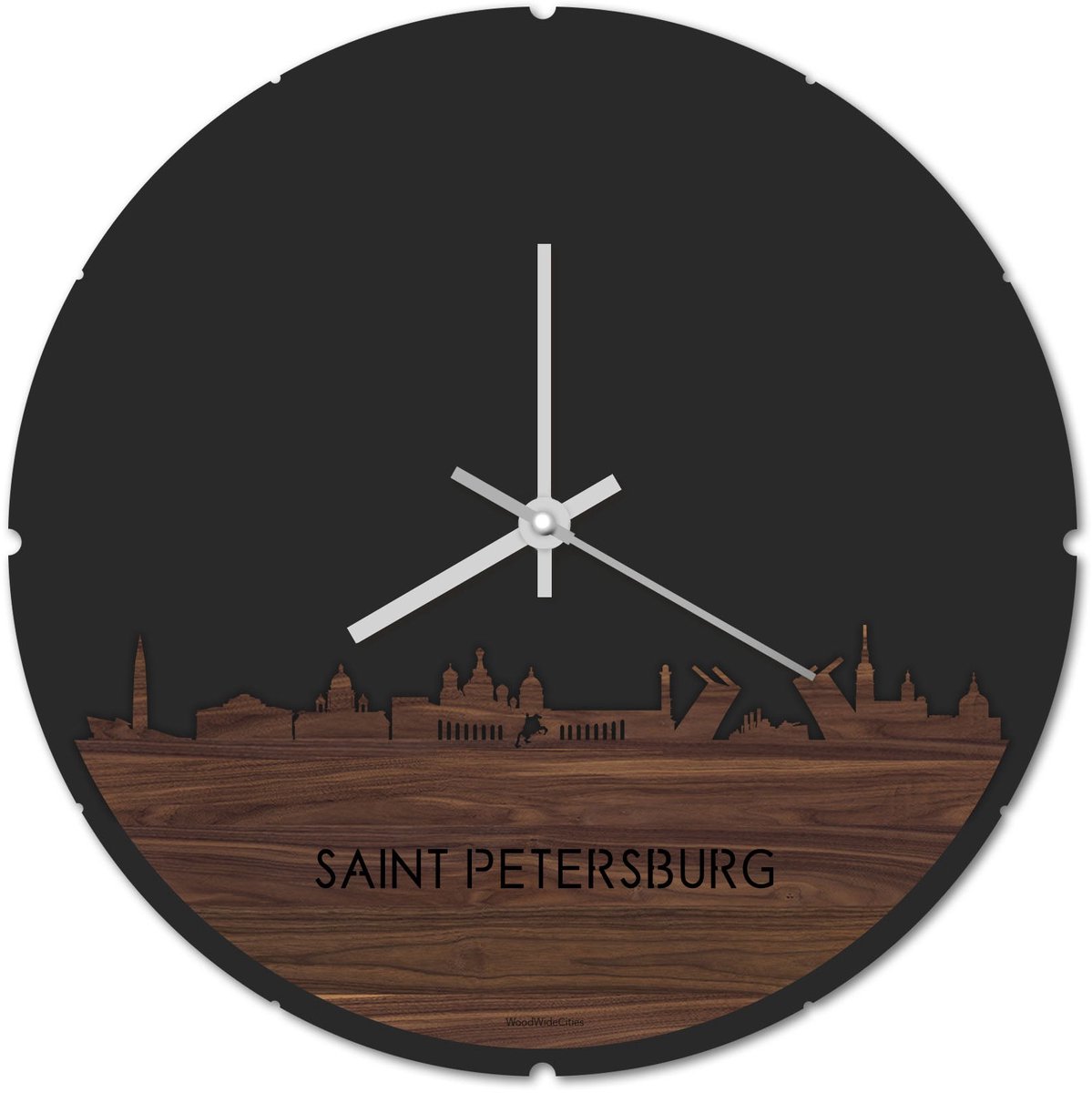 Skyline Klok Rond Saint Petersburg Notenhout - Ø 44 cm - Stil uurwerk - Wanddecoratie - Meer steden beschikbaar - Woonkamer idee - Woondecoratie - City Art - Steden kunst - Cadeau voor hem - Cadeau voor haar - Jubileum - Trouwerij - Housewarming -
