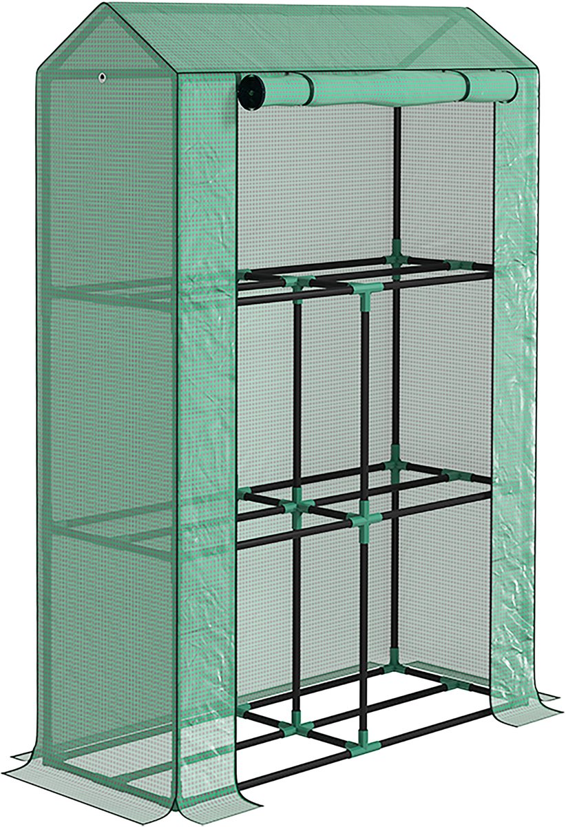 REDOM - Foliekas - 3-Laags Plantenrek - Oprolbare Deur - UV-Bestendige Kunststof Afdekking - Staal - Groen - 100 X 40 X 150 Cm