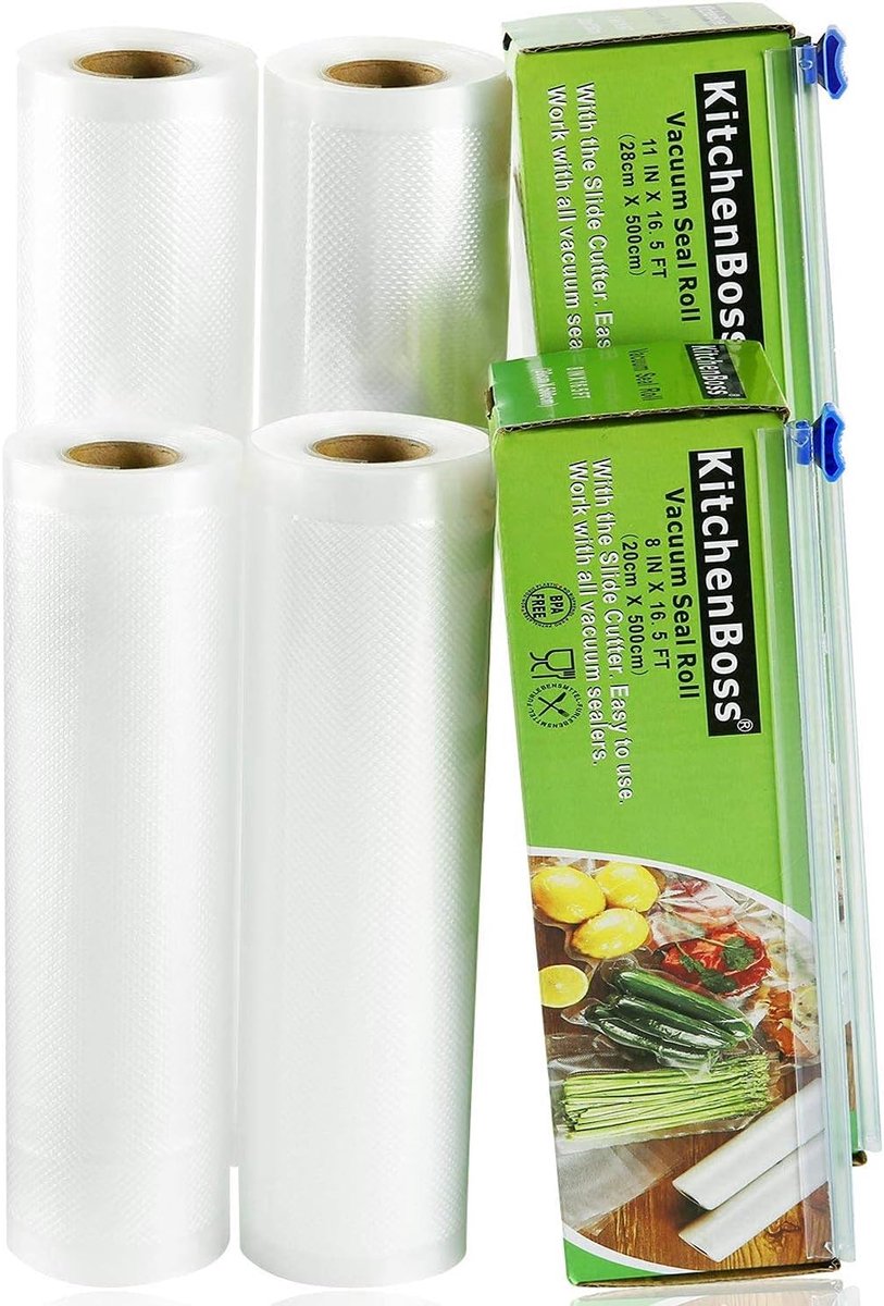 Vacuümzakken voor levensmiddelen - 4 rollen, diverse maten, BPA-vrij, met snijbox