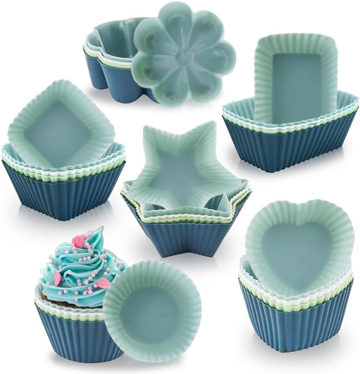 24 Siliconen Muffinvormpjes - 6 Soorten in 4 Kleuren voor Cupcakes en Desserts