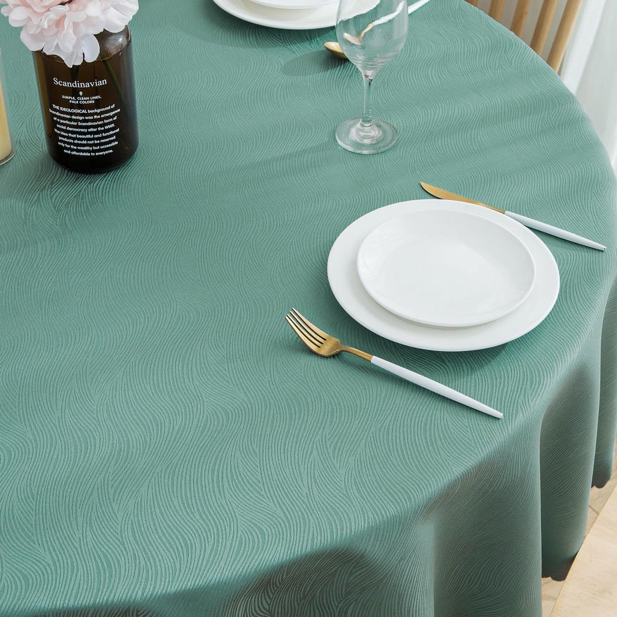 Rond Tafelkleed Jacquard 160cm Licht Groen Waterbestendig en Wasbaar