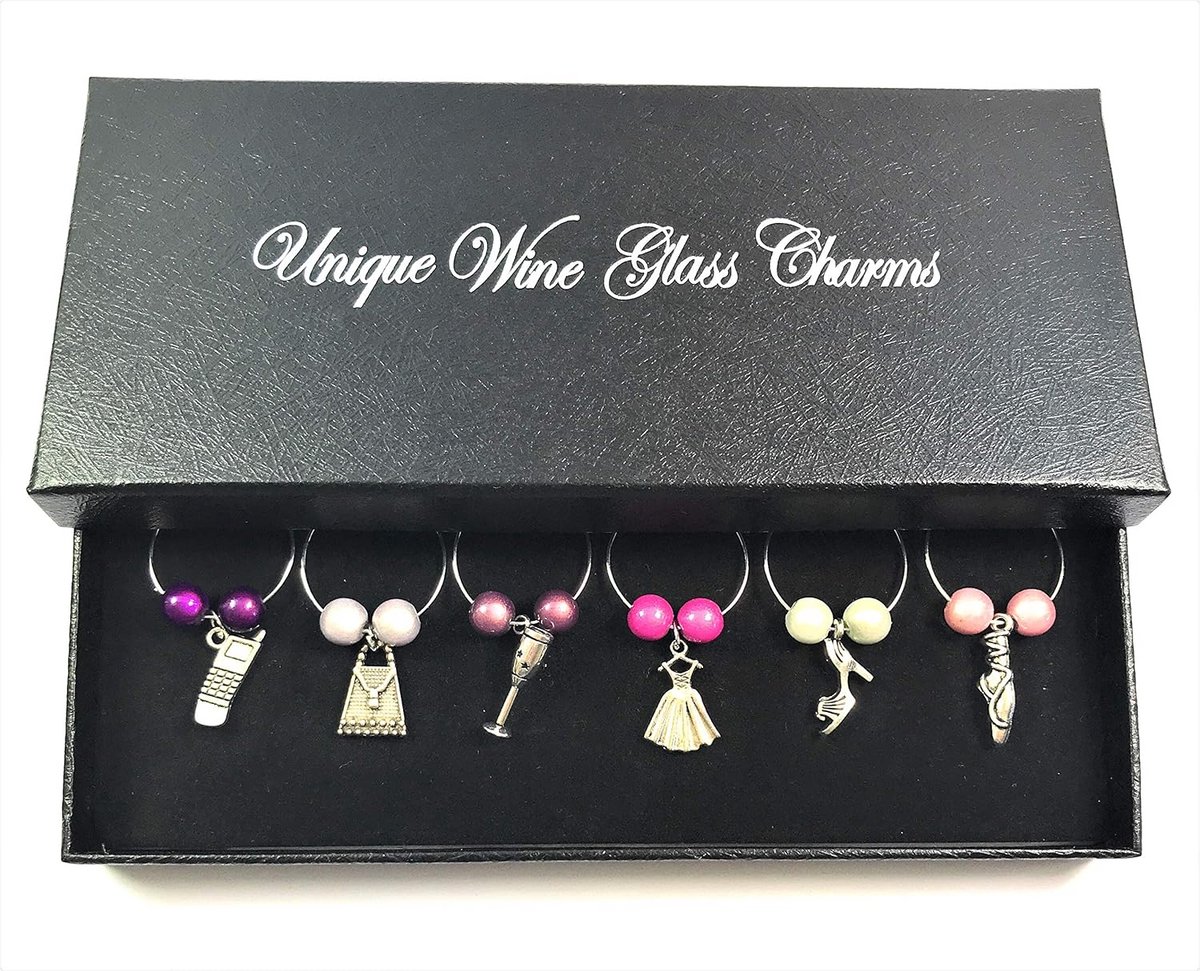 Glasmarkers Set van 6 - Handgemaakte Wijnglazen in Roze Geschenkdoos