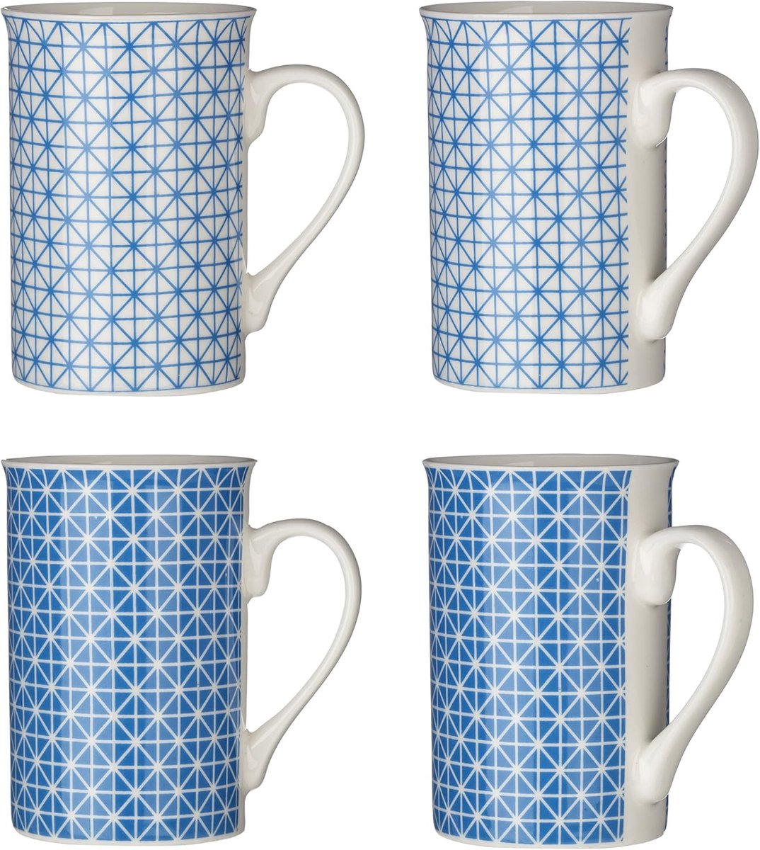 Set van 4 Blauw Porseleinen Mokken - 16 x 15 x 11 cm