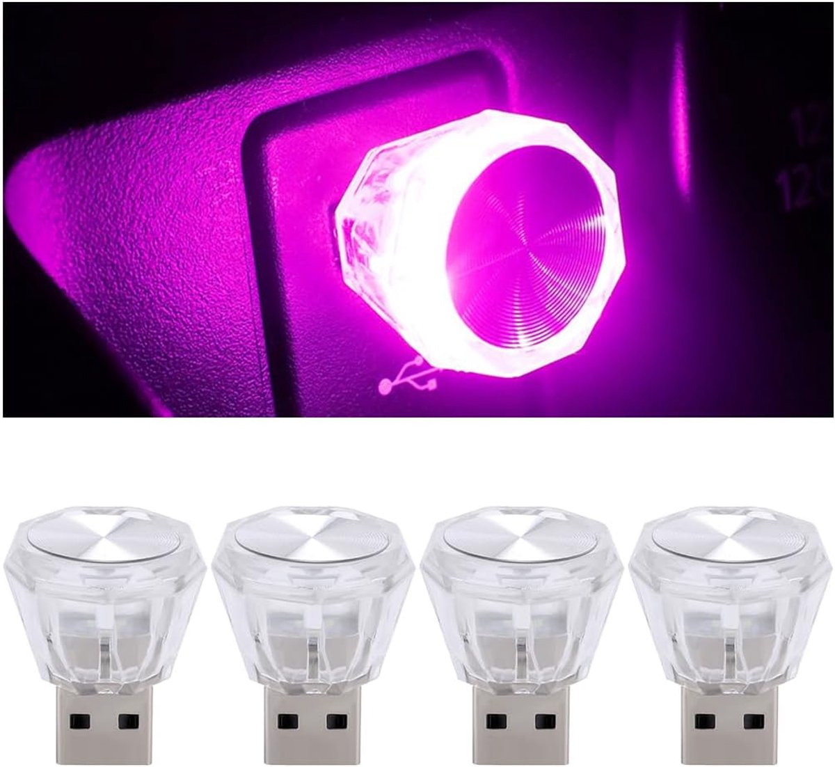 Auto Sfeerverlichting - USB Lampjes - Interieur Verfraaien - Directe USB Aansluiting - 4 stuks - IJsblauw