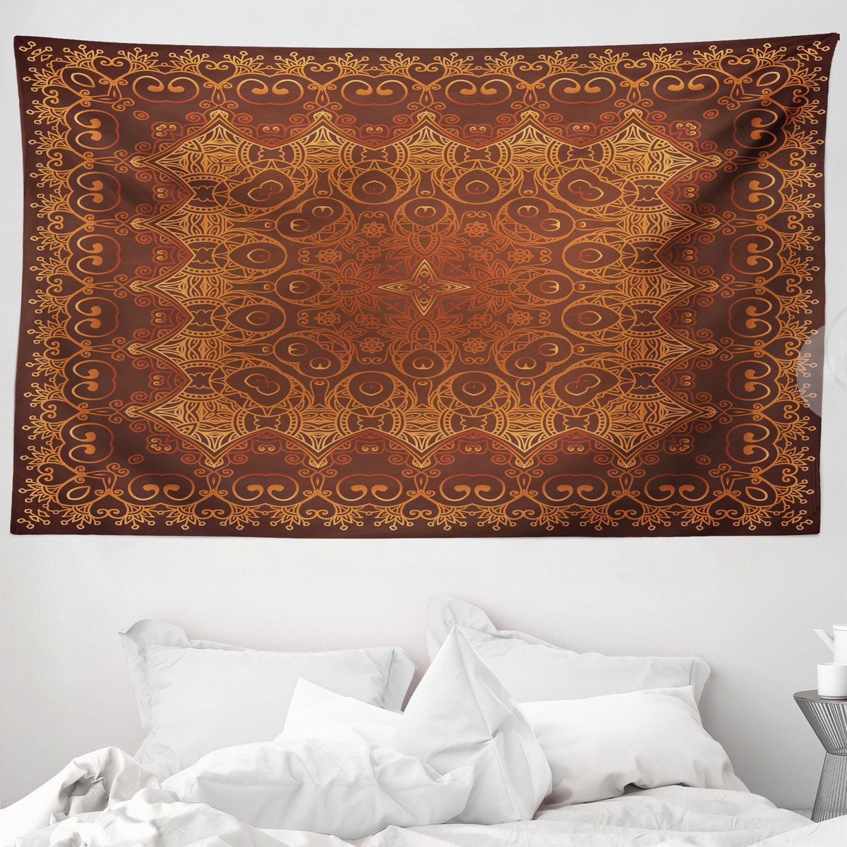 ABAKUHAUS Vintage Wandtapijt, Kant, 230 x 140 cm, Oranjebruin