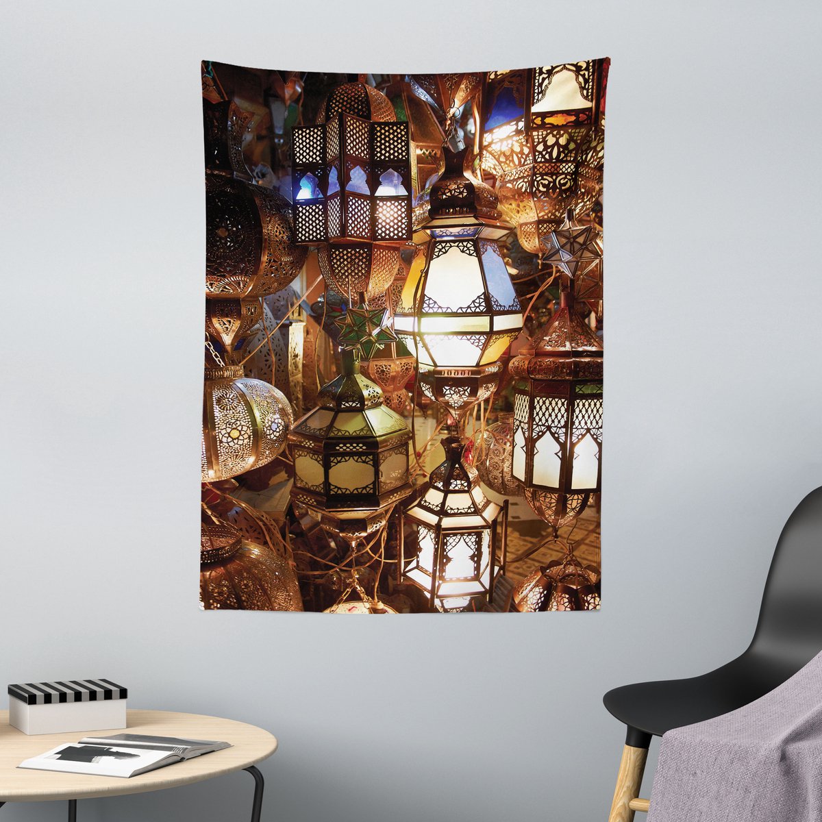 ABAKUHAUS Marokkaans wandtapijt, Avondlantaarn, 110 x 150 cm, groen
