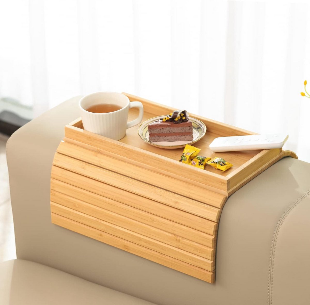 Sofa Arm Tray Bamboe - Flexibele Tafel voor Bank met Antislip Functie