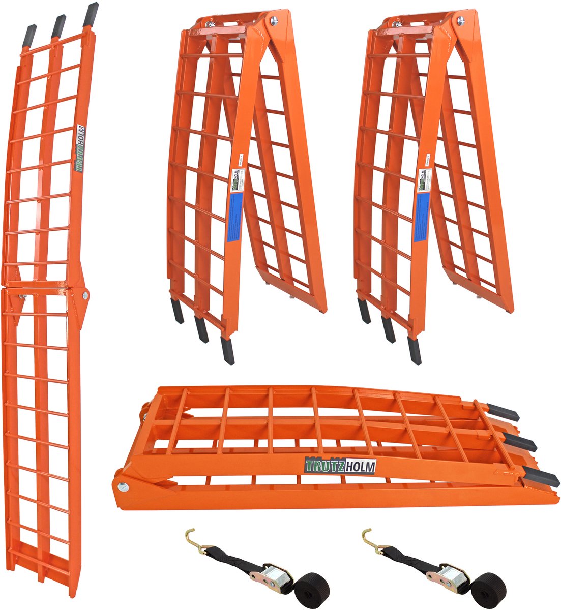 TRUTZHOLM 2 x oprijplaat opklapbaar 180 cm draagvermogen 680 kg aluminium oranje geribbeld enkele stangen Oprijplaat