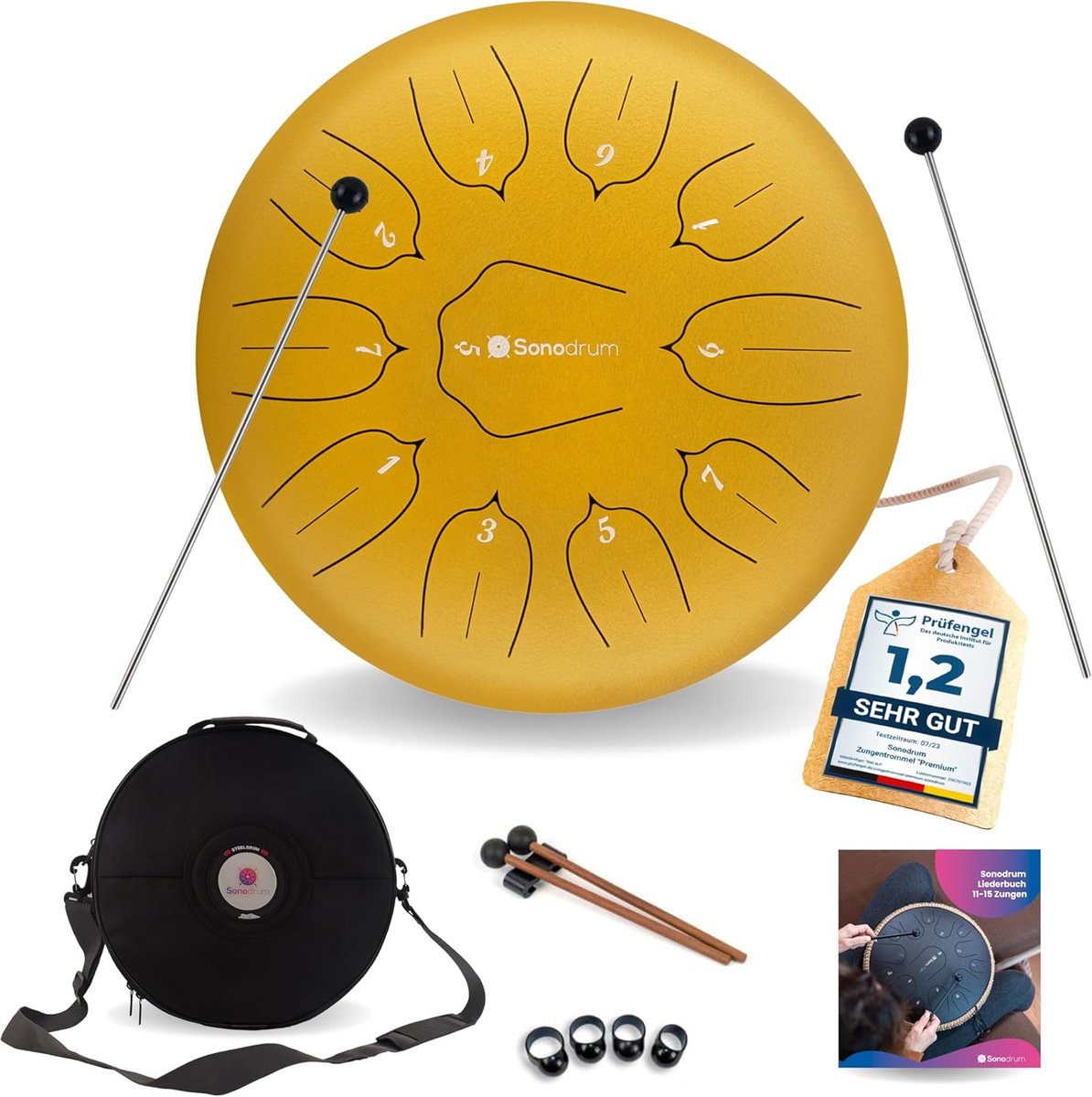 Stalen tongtrommel 30 cm - D groot met 11 tonen inclusief mallets en draagtas